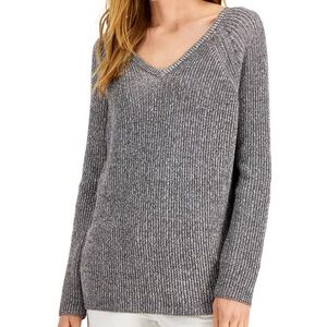 Eileen Fisher V-Neck Raglan Sleeve Sweater Heather Gray Organic Cotton Tencel 2X